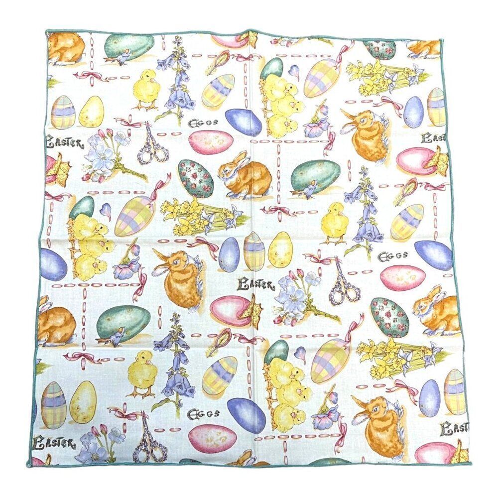 Vintage Pastel Cloth Easter Themed Cotton Napkins Set Of 8 Easter Eggs Bunny Lot
